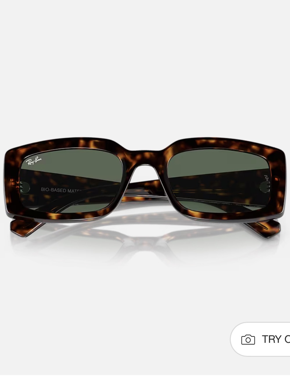 Ray-Ban Tortoiseshell Rectangular Sunglasses with Dark Green Lenses - Picture 10 of 14